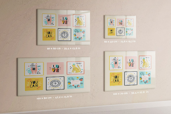 Decoratief glazen wandbord beschrijfbaar en magnetisch Creatieve collages vol positieve emoties