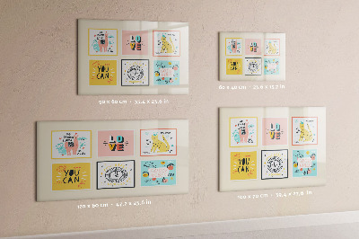 Decoratief glazen wandbord beschrijfbaar en magnetisch Creatieve collages vol positieve emoties