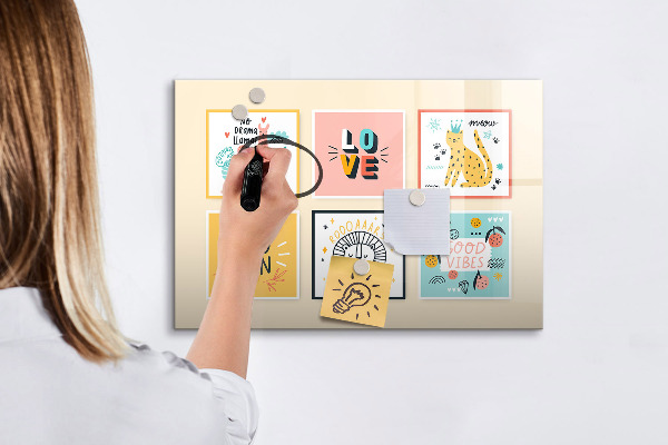 Decoratief glazen wandbord beschrijfbaar en magnetisch Creatieve collages vol positieve emoties