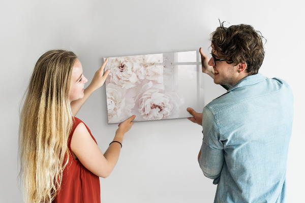 Memobord van glas met print inclusief neodymium magneten Bloemenmotief met ruimte voor foto's