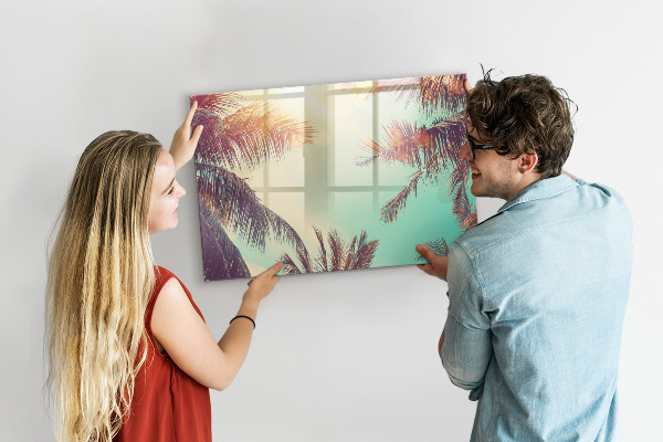 Decoratief glazen wandbord beschrijfbaar en magnetisch Zomerse herinneringen in een tropische stijl