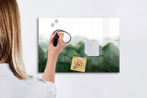 Memobord van glas met print inclusief neodymium magneten Groen bord voor foto's en notities