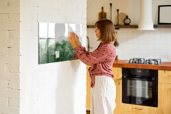 Memobord van glas met print inclusief neodymium magneten Groen bord voor foto's en notities