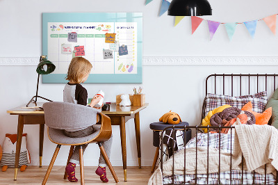 Decoratief glazen wandbord beschrijfbaar en magnetisch Maaltijdplanner en boodschappenlijst