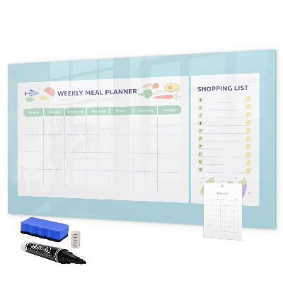 Decoratief glazen wandbord beschrijfbaar en magnetisch Maaltijdplanner en boodschappenlijst