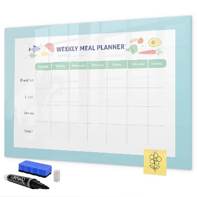 Memobord van glas met print inclusief neodymium magneten Maaltijdplanner voor elke week