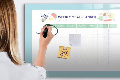 Memobord van glas met print inclusief neodymium magneten Maaltijdplanner voor elke week