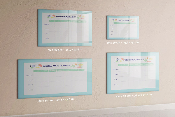 Memobord van glas met print inclusief neodymium magneten Maaltijdplanner voor elke week