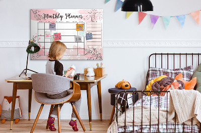 Decoratief glazen wandbord beschrijfbaar en magnetisch Maandplanner met ruimte voor foto's