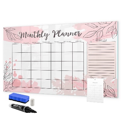 Decoratief glazen wandbord beschrijfbaar en magnetisch Maandplanner met ruimte voor foto's
