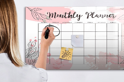 Decoratief glazen wandbord beschrijfbaar en magnetisch Maandplanner met ruimte voor foto's