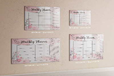 Decoratief glazen wandbord beschrijfbaar en magnetisch Maandplanner met ruimte voor foto's