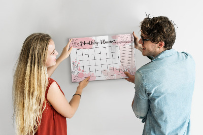 Decoratief glazen wandbord beschrijfbaar en magnetisch Maandplanner met ruimte voor foto's