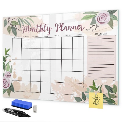 Memobord van glas met print inclusief neodymium magneten Maandplanner met ruimte voor foto's
