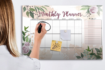Memobord van glas met print inclusief neodymium magneten Maandplanner met ruimte voor foto's