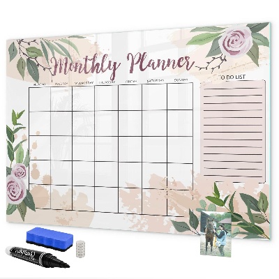 Memobord van glas met print inclusief neodymium magneten Maandplanner met ruimte voor foto's