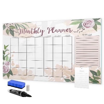 Memobord van glas met print inclusief neodymium magneten Maandplanner met ruimte voor foto's
