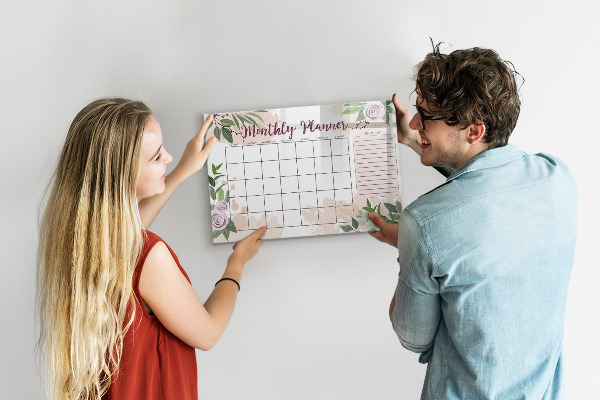 Memobord van glas met print inclusief neodymium magneten Maandplanner met ruimte voor foto's