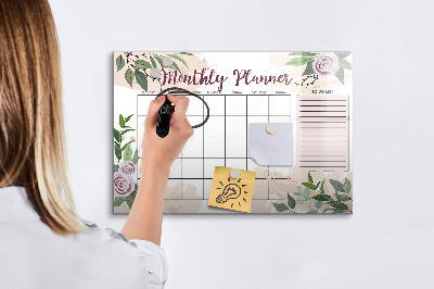 Memobord van glas met print inclusief neodymium magneten Maandplanner met ruimte voor foto's