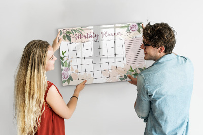 Memobord van glas met print inclusief neodymium magneten Maandplanner met ruimte voor foto's