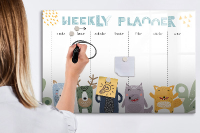 Memobord van glas met print inclusief neodymium magneten Weekplanner met kleurrijke dieren
