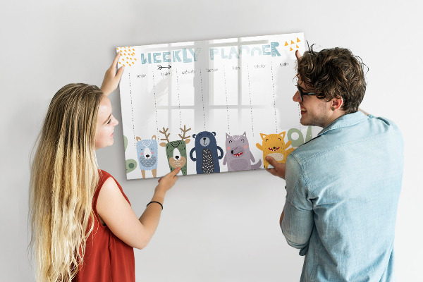 Memobord van glas met print inclusief neodymium magneten Weekplanner met kleurrijke dieren