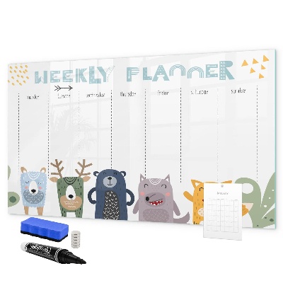 Memobord van glas met print inclusief neodymium magneten Weekplanner met kleurrijke dieren