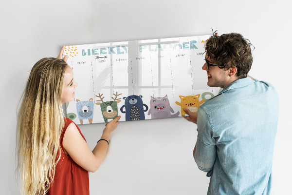 Memobord van glas met print inclusief neodymium magneten Weekplanner met kleurrijke dieren