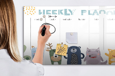 Memobord van glas met print inclusief neodymium magneten Weekplanner met kleurrijke dieren