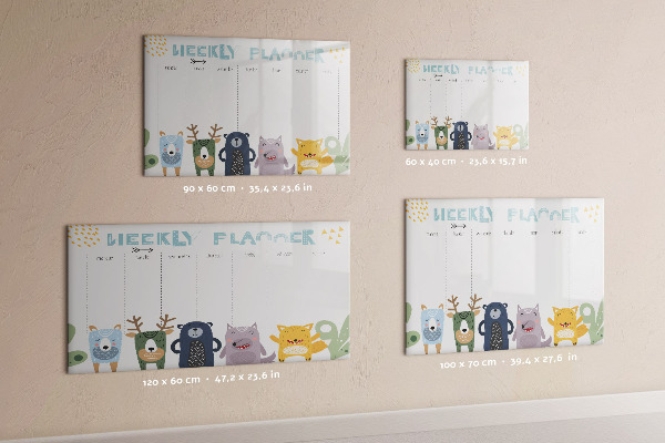 Memobord van glas met print inclusief neodymium magneten Weekplanner met kleurrijke dieren