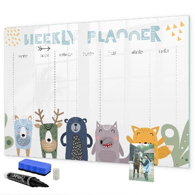 Memobord van glas met print inclusief neodymium magneten Weekplanner met kleurrijke dieren
