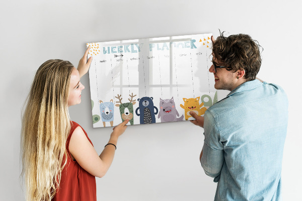 Memobord van glas met print inclusief neodymium magneten Weekplanner met kleurrijke dieren