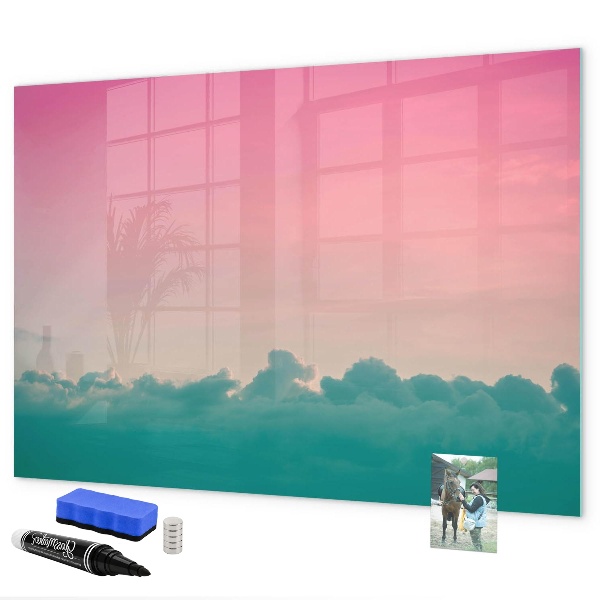 Decoratief glazen wandbord beschrijfbaar en magnetisch Een kleurrijk prikbord voor notities en foto's