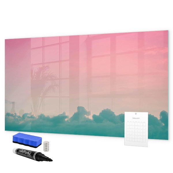 Decoratief glazen wandbord beschrijfbaar en magnetisch Een kleurrijk prikbord voor notities en foto's