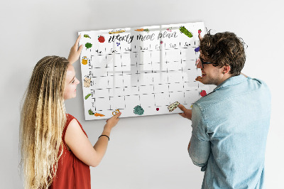 Memobord van glas met print inclusief neodymium magneten Maaltijdplan voor elke week