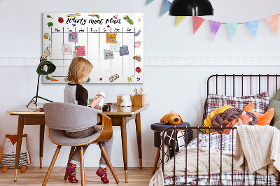 Memobord van glas met print inclusief neodymium magneten Maaltijdplan voor elke week