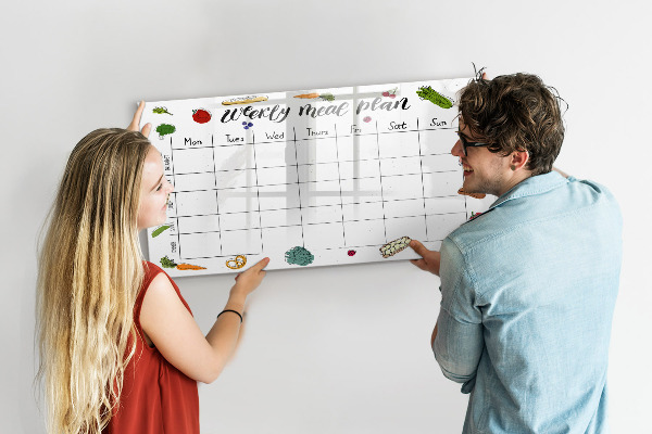 Memobord van glas met print inclusief neodymium magneten Maaltijdplan voor elke week