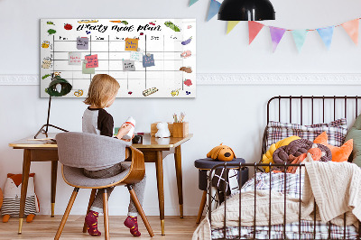 Memobord van glas met print inclusief neodymium magneten Maaltijdplan voor elke week