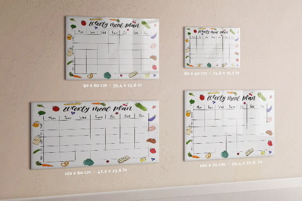 Memobord van glas met print inclusief neodymium magneten Maaltijdplan voor elke week