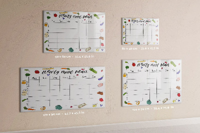 Memobord van glas met print inclusief neodymium magneten Maaltijdplan voor elke week