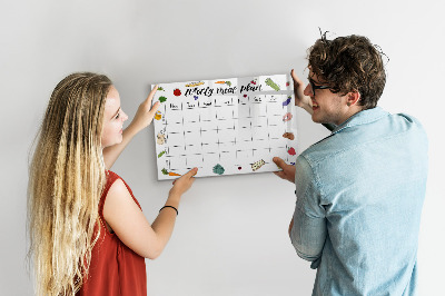 Memobord van glas met print inclusief neodymium magneten Maaltijdplan voor elke week