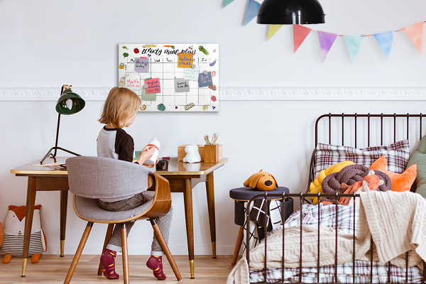 Memobord van glas met print inclusief neodymium magneten Maaltijdplan voor elke week