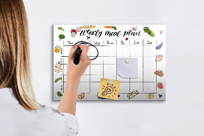 Memobord van glas met print inclusief neodymium magneten Maaltijdplan voor elke week