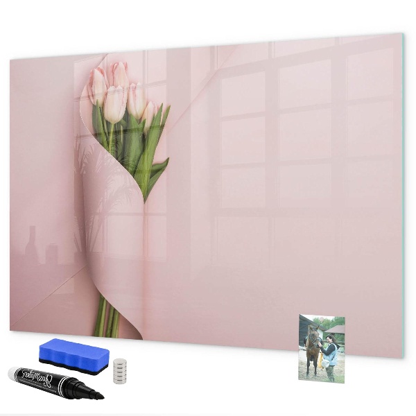 Decoratief glazen wandbord beschrijfbaar en magnetisch Een creatieve ruimte voor herinneringen en notities