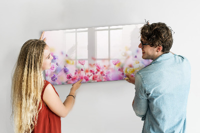 Memobord van glas met print inclusief neodymium magneten Bloemenbord voor foto's en notities