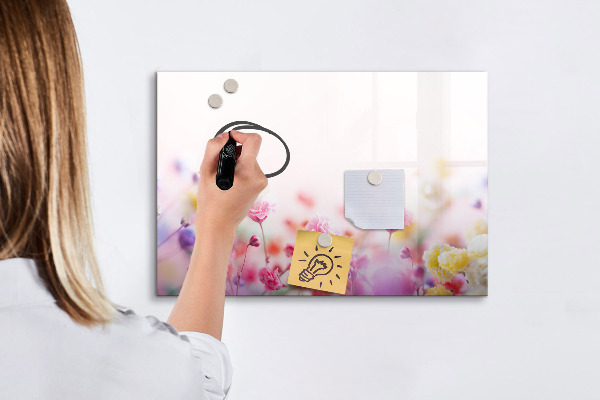 Memobord van glas met print inclusief neodymium magneten Bloemenbord voor foto's en notities