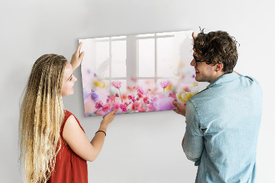 Memobord van glas met print inclusief neodymium magneten Bloemenbord voor foto's en notities