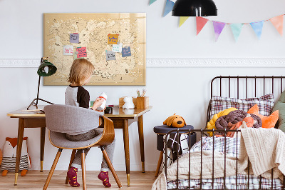 Memobord van glas met print inclusief neodymium magneten Wereldkaart met foto's en accessoires