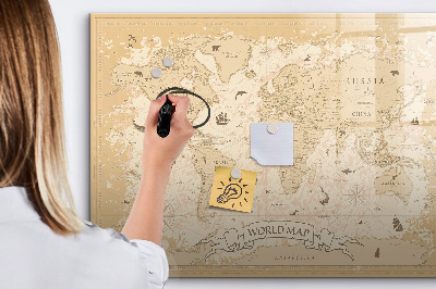 Memobord van glas met print inclusief neodymium magneten Wereldkaart met foto's en accessoires