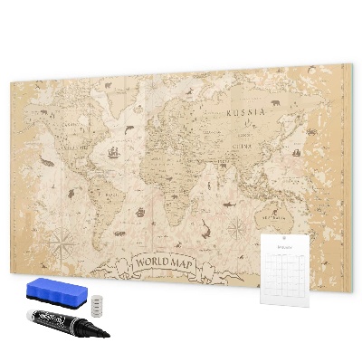 Memobord van glas met print inclusief neodymium magneten Wereldkaart met foto's en accessoires